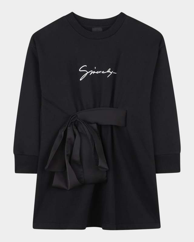Girl's Logo Embroidered Fleece Dress with Satin Bow, Size 8-14